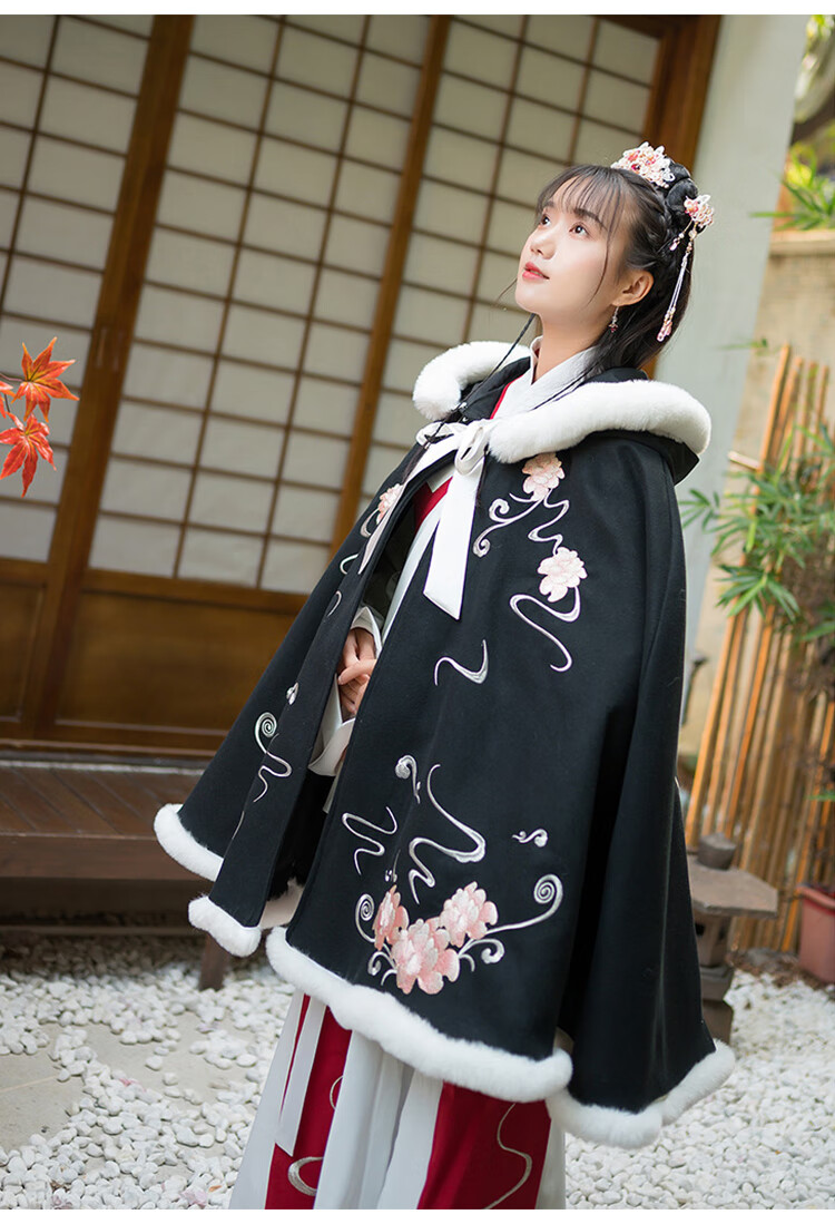 汉服斗篷 汉服女短斗篷秋冬加绒加厚披风中国风毛呢小个子外套古风