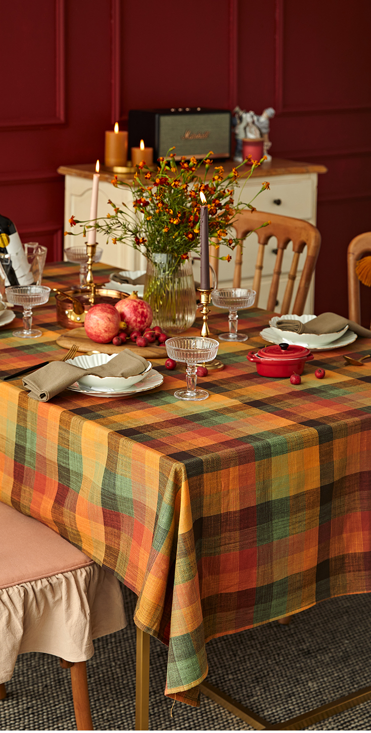 梦然纺蜡笔派西西里全棉春游桌布彩色格纹餐桌布复古格子茶几长方形