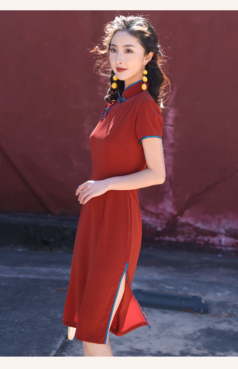 南糖三色蚀骨红色旗袍改良老上海民国风学生日常女装年