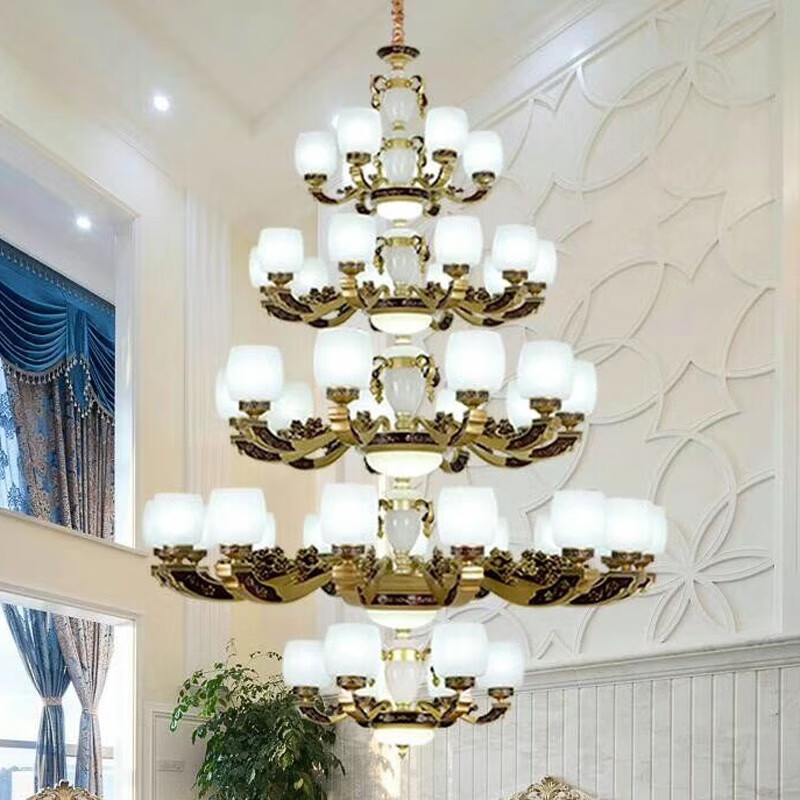 晶誉新中式复式楼别墅客厅中空大吊灯楼中楼挑空跃层大厅四五层楼梯灯