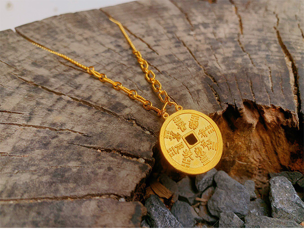 老凤凰山鬼花钱黄金吊坠真品足金金币挂件土耳其金项链足金999传承古