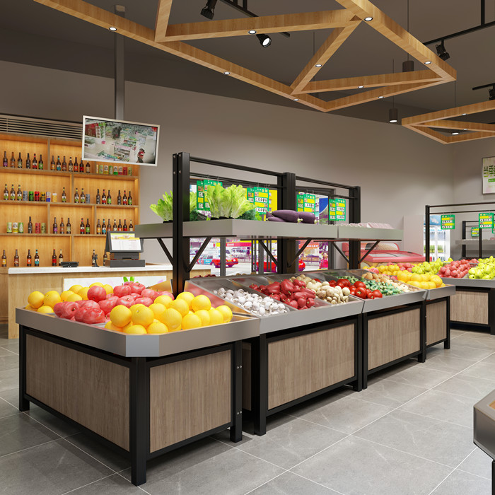 超市水果货架永辉款展示架钢木水果架便利店不锈钢生鲜果蔬菜架子