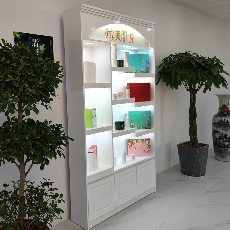 美树美画化妆品展示柜烤漆现代形象柜背柜护肤品美容院产品展示柜弧形