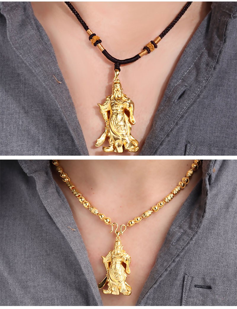 凤雅集珠宝999足金黄金吊坠男款足金3d硬金义气关公云长关羽项链霸气