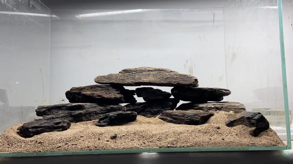 片岩原生溪流缸造景乌龟晒台虾虎三湖躲避爆藻开缸石冷水鱼溪流石中