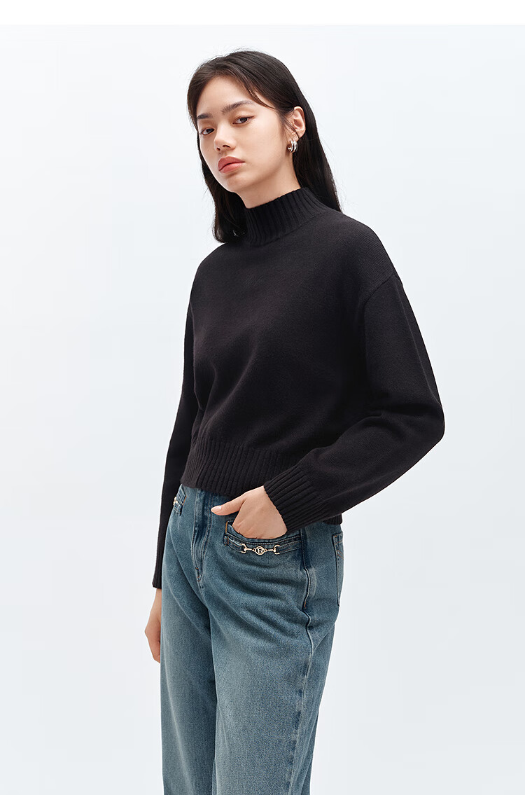 Taipingniao Women's Knit Sweater, Semi-Turtleneck Knitted Pullover, Soft Winter Sweater, Inner Layer D, Black, M 12