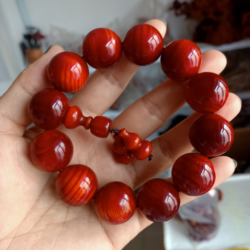 あ溯悠$琥珀木手串北沉香琥珀木男女手串珠串东北红松明子原料高油全