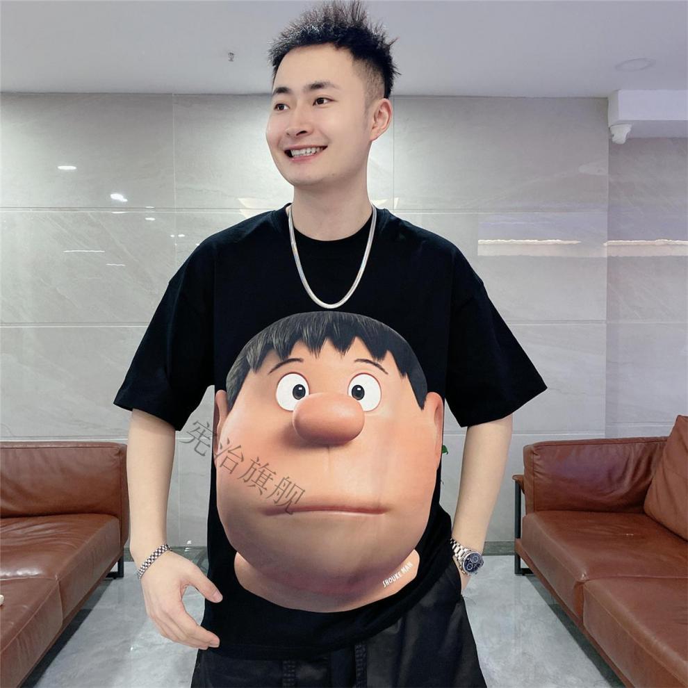 柠乐服饰夏季卡通男人物大图案t恤百搭女情侣款短袖6羽俙碧 白色胖虎