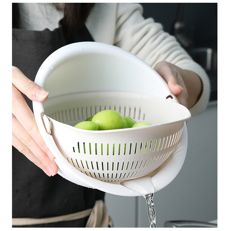 日式双层果蔬沥水篮朴简日式简约双层塑料沥水篮水果盆洗菜筐淘米篮