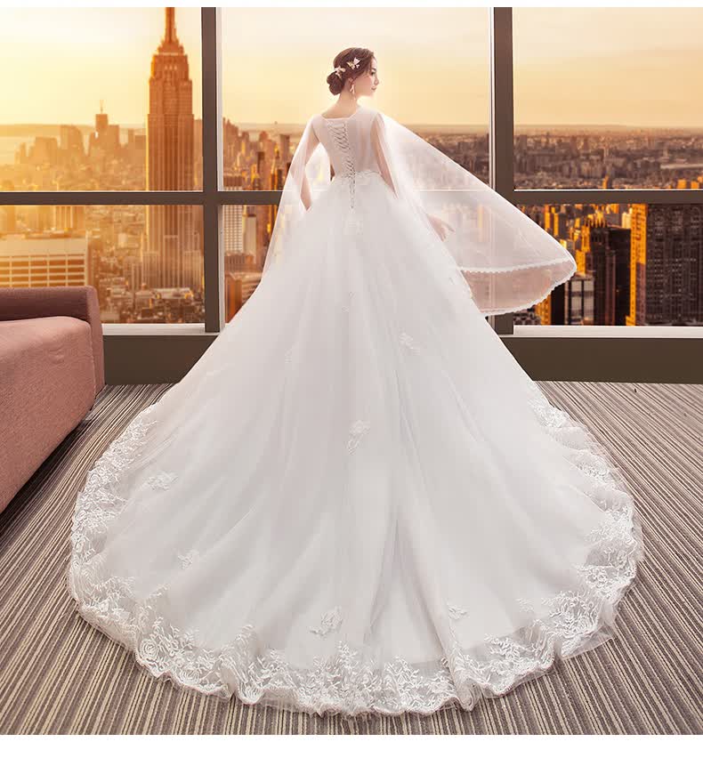 罗蒙romon一字肩红色拖尾婚纱礼服新娘结婚影楼2022秋冬季大码齐地
