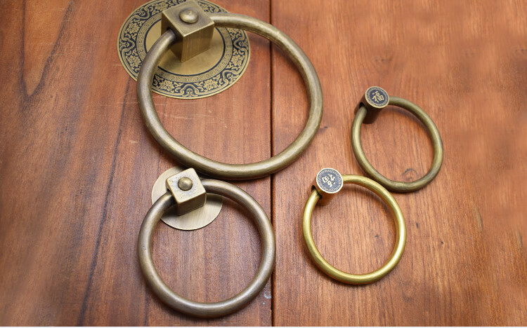 中式仿古大门小号铜拉环简约木门铜门环单孔铜拉手圆把手铜配件14cm