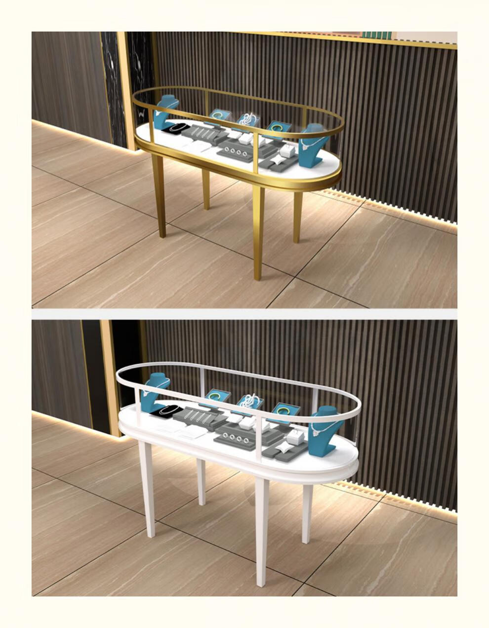 斧墨圆弧形玻璃柜子珠宝首饰展示柜翡翠手表工艺品柜中岛椭圆柜台定制