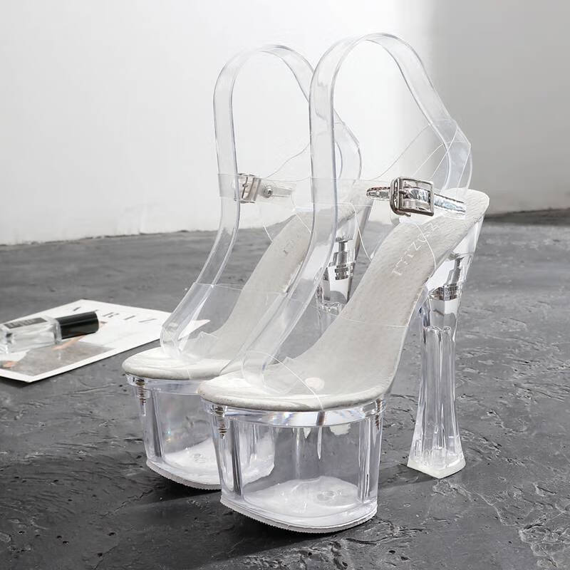 夜场凉拖鞋女 水晶鞋透明18/20cm恨天高超运动凉鞋凉拖鞋超稳婚纱夜场