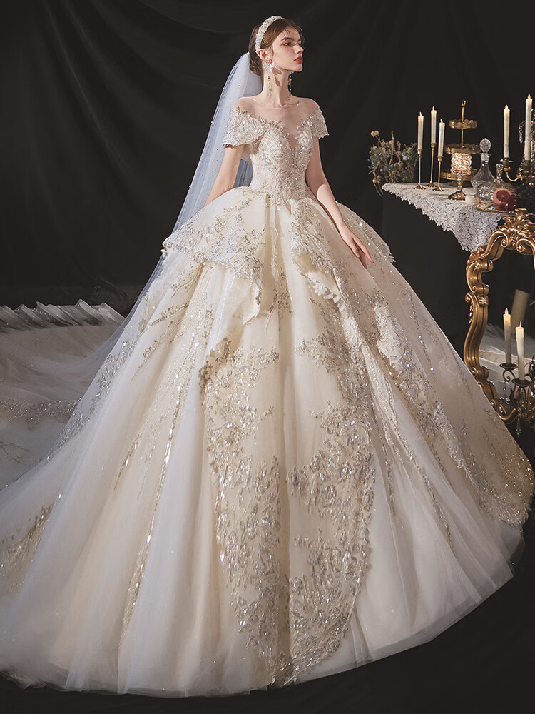 店@艾诗霓高定轻奢一字肩婚纱出租赁2022新夏款新娘高端巴洛克主婚纱