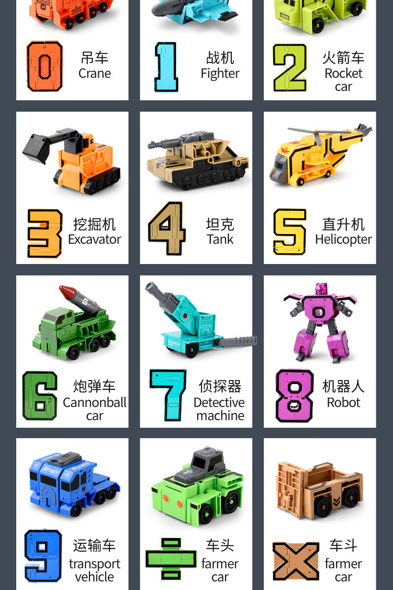 万代数字变形机器人 字母合体机器人模型 儿童拼装拼插积木玩具 数字6