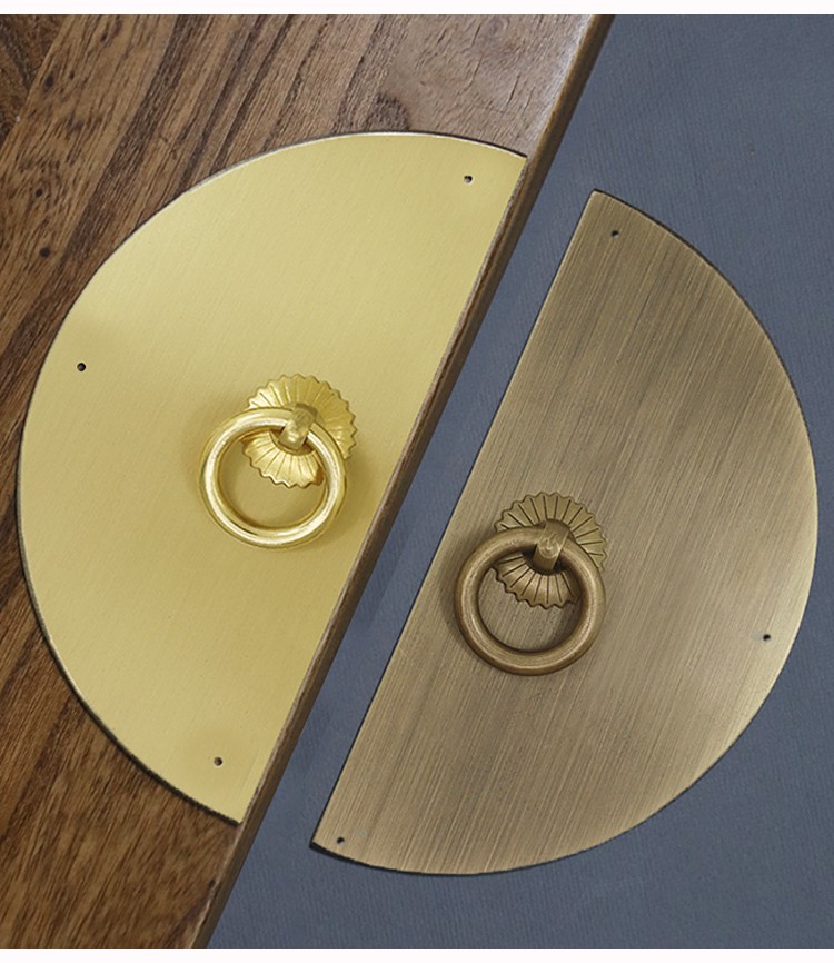 纯铜中式复古衣柜把手黄铜圆形铜柜子五金配件 山水画款14cm古铜色