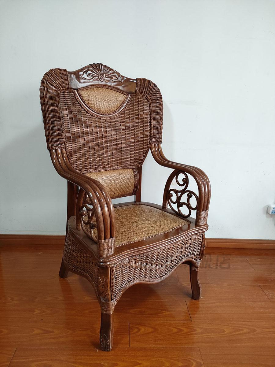 手工编织藤椅 天然新款实木雕花办公椅高靠背家用老人编织书房藤椅