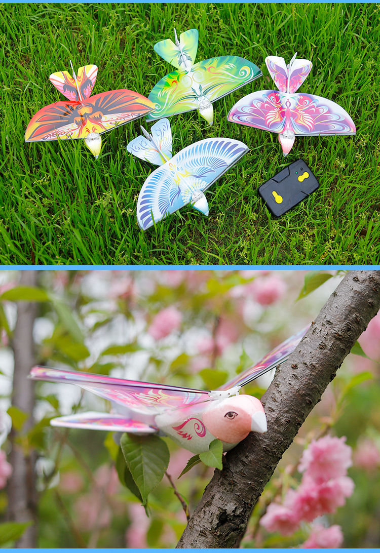 年末遥控感应电动飞鸟玩具仿真小鸟360度盘旋带灯升级版蓝色