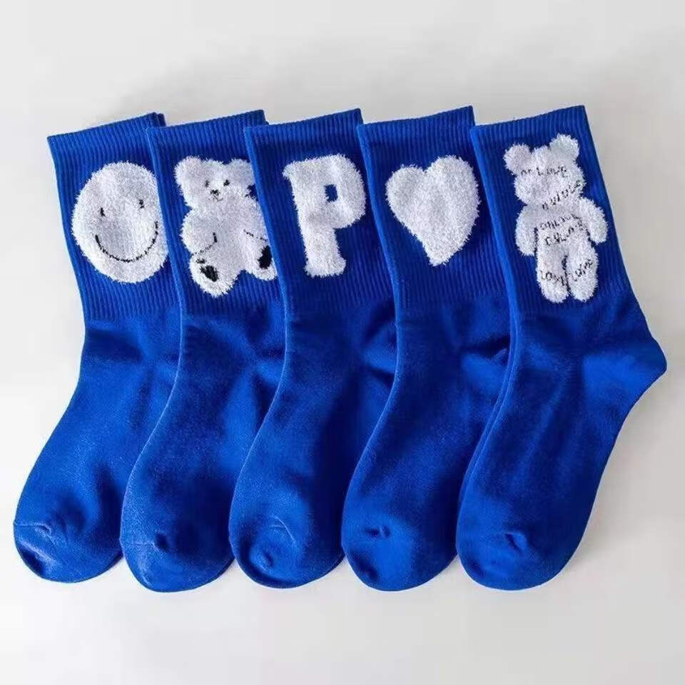 好品质女士袜子克莱因蓝色网红袜子女中长筒袜潮流秋冬季男女款高筒五