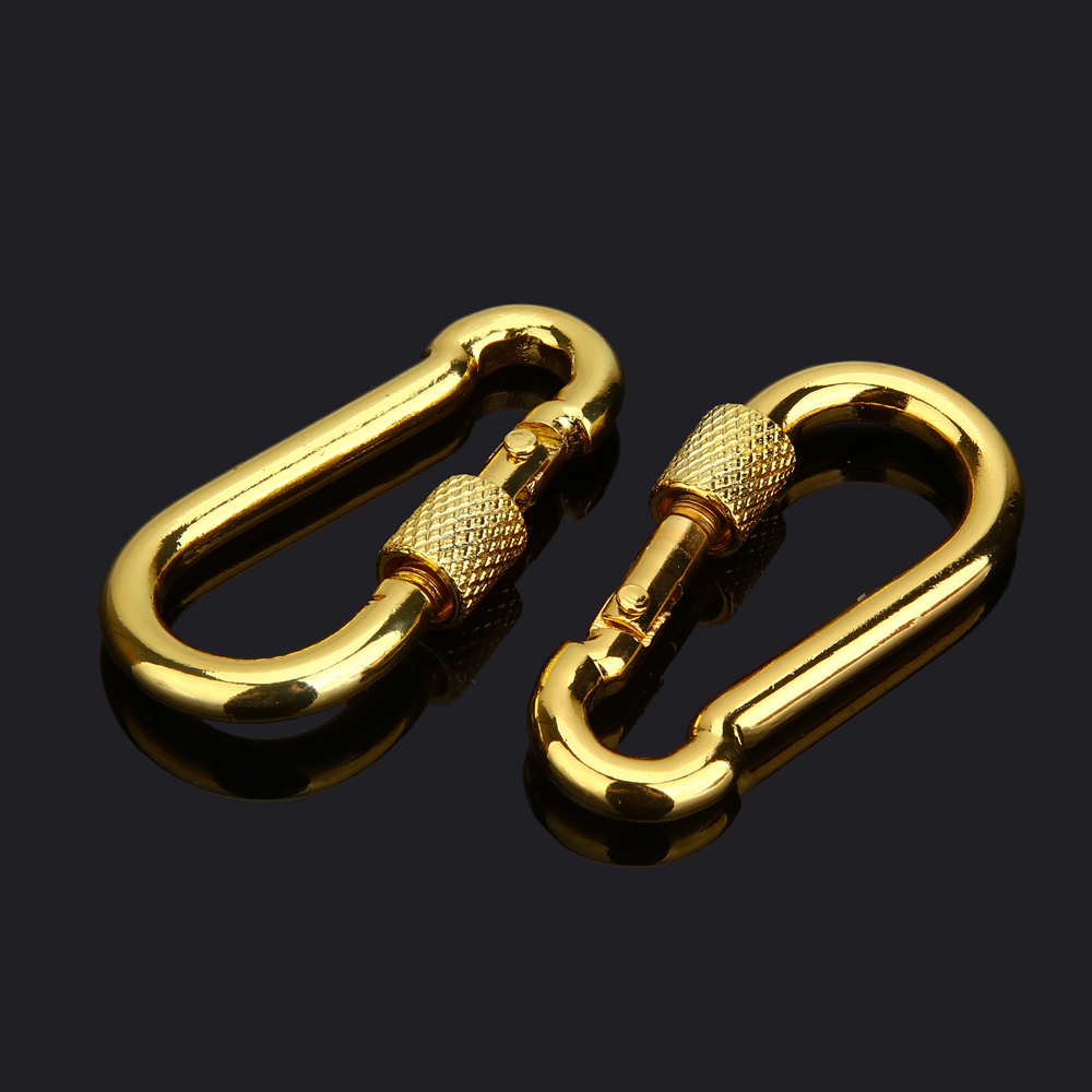 定做 承重载重挂钩登山扣弹簧扣保险挂扣安全钩狗链扣链条扣 金色登山