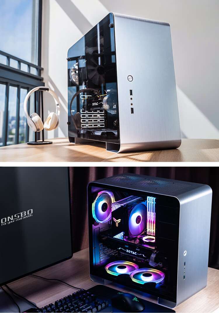 plus电脑小机箱 透明全透matx atx机箱台式全铝机箱 u4 plus 乔思伯光