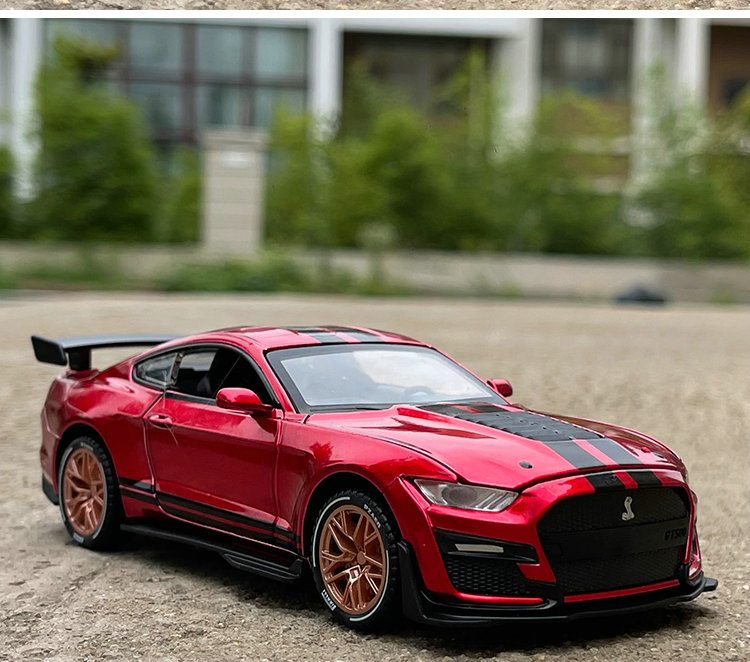 福特野马谢尔比gt500合金属汽车模型仿真声光回力儿童玩具车摆件红色