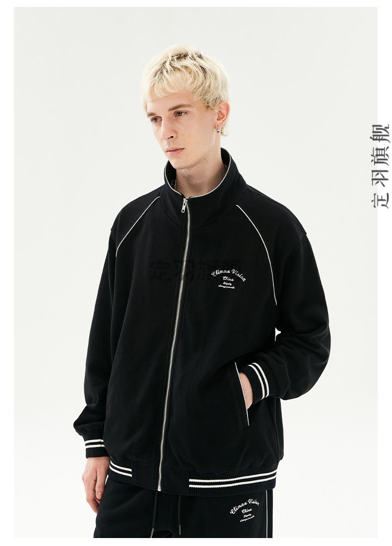 climax vision刺绣logo撞色线拼接针织运动休闲夹克外套高街潮牌 黑色