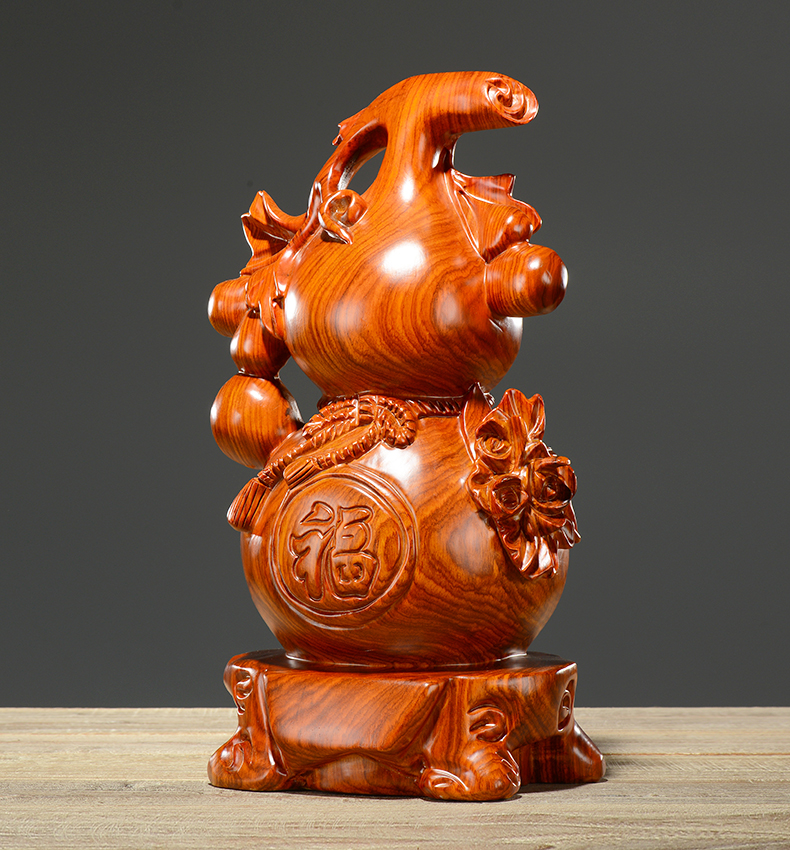 客厅家居装饰玄关风水大号创意红木工艺品搬迁花梨木雕家用大葫芦摆件