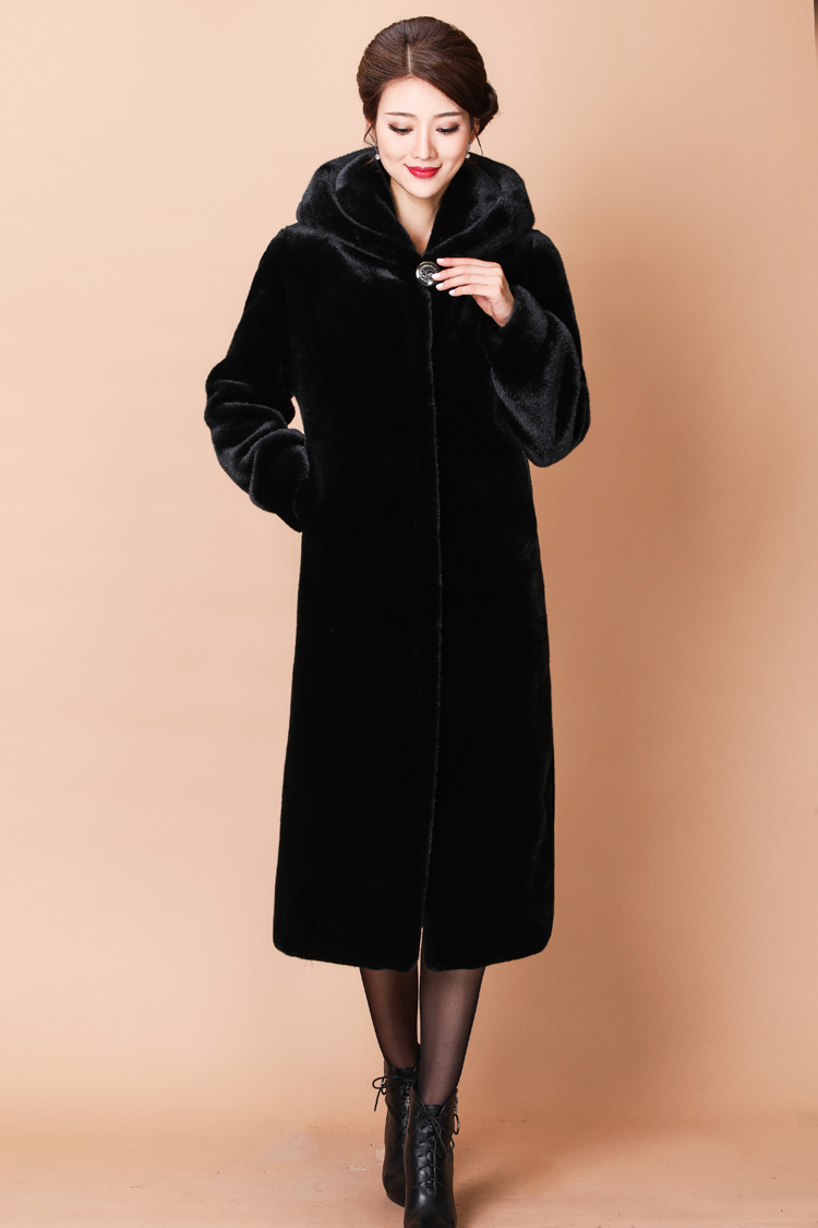 富贵鸟 貂皮大衣女整貂海宁进口水貂毛貂绒外套中老年天鹅绒皮草 黑色
