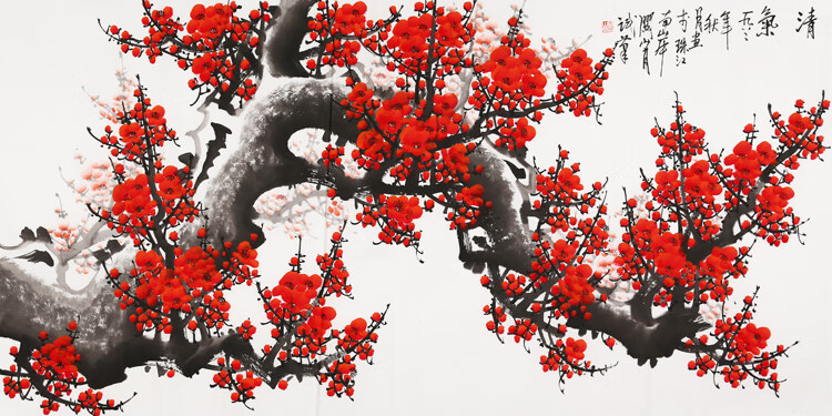 名家关山月梅花精品字画四尺横幅国画岭南画派纯手绘名人花鸟书画纯