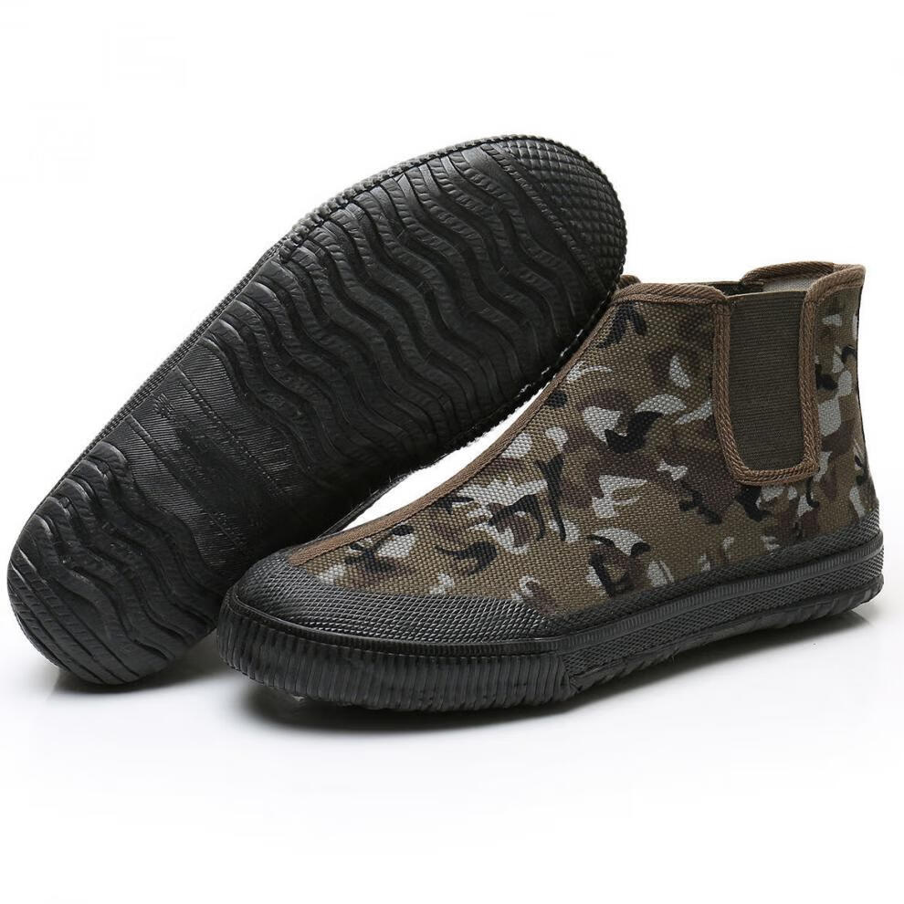 夏季男女迷彩农田鞋单鞋耐磨工地鞋黄胶鞋高帮劳保鞋迷彩咸菜灰迷彩