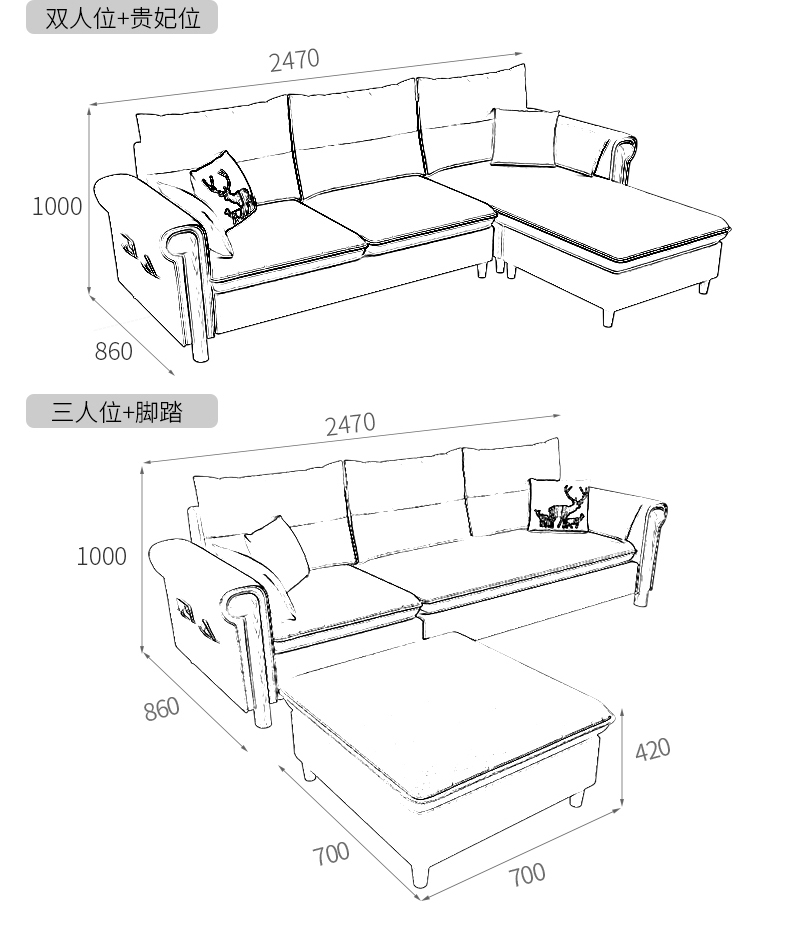 风简约三人四人贵妃布艺沙发客厅大小户型组合转角沙发乳胶款 深灰色(