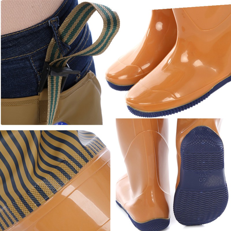 宾中豹插秧鞋高筒农用防水平底男女通用牛筋底插秧靴水田轻便雨鞋稻田