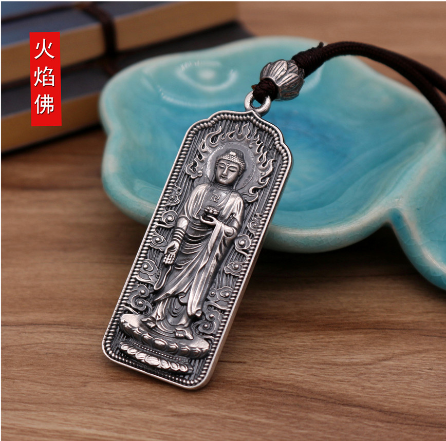 顺风观音佛吊坠s999足银男女款六字真言情侣银项坠银坠送男友s999足银