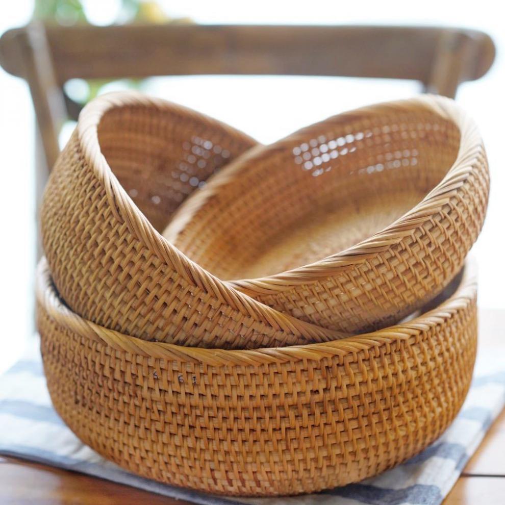 藤条筐越南藤编收纳筐编织水果篮手工家用客厅零食杂物糖果篮桌面馒头