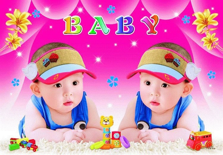 墙纸电视墙贴画年画娃娃婚房喜庆装饰娃娃画结婚生子双胞胎男宝宝画