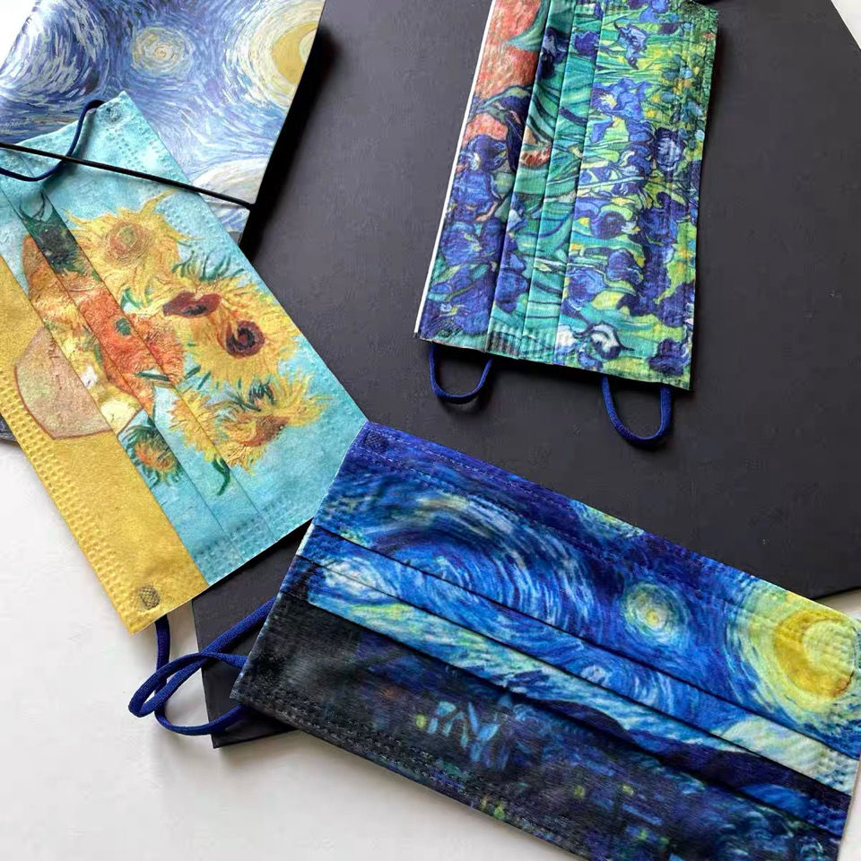 汝晗 口罩高颜值收藏油画艺术品口罩成人印花向日葵三层尘雾霾无纺布