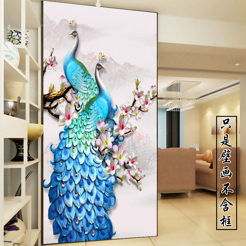 精选孔雀壁画自粘立体浮雕墙贴画玄关壁画过道装饰走廊贴画背景墙北极