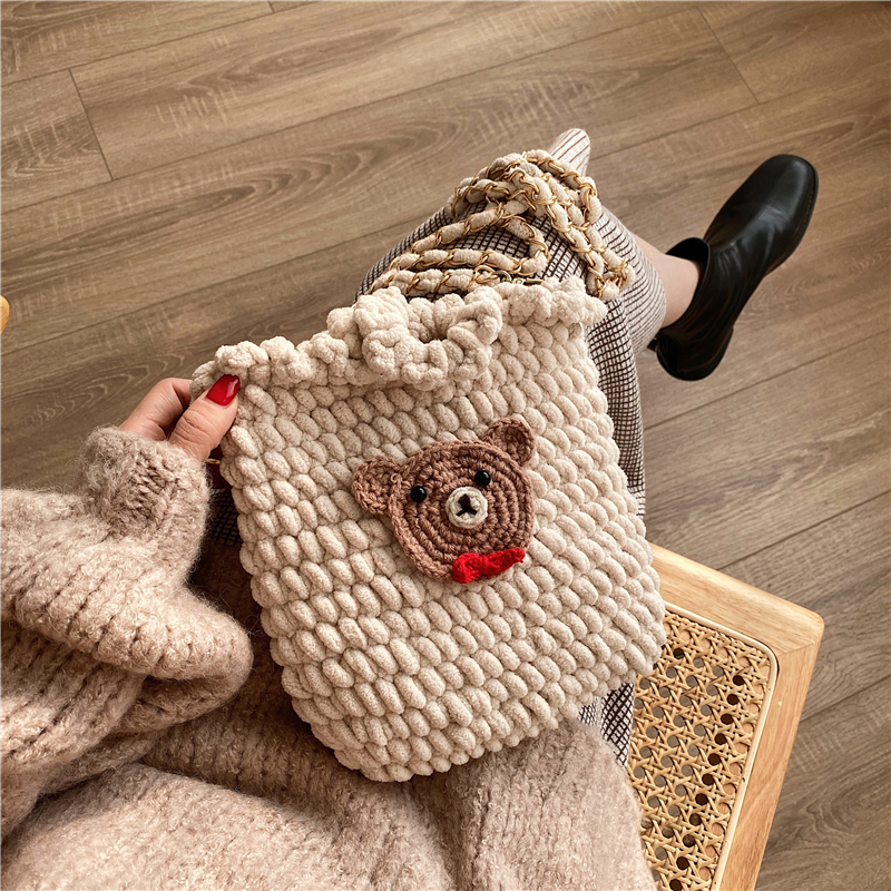 玛拉米新品冰条线可爱小熊包包材料包冰条线自制手工编织包手提包单肩