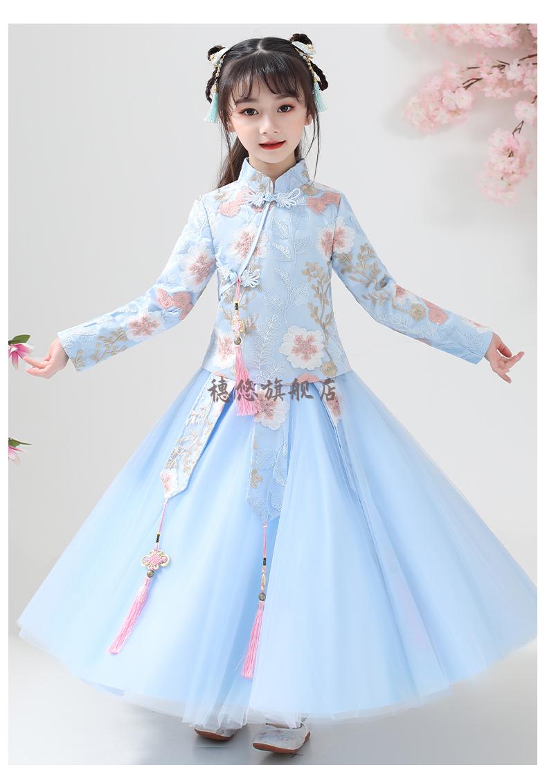 儿童汉服女童秋冬季加绒套装连衣裙中国风儿童古装公主裙子12岁女孩