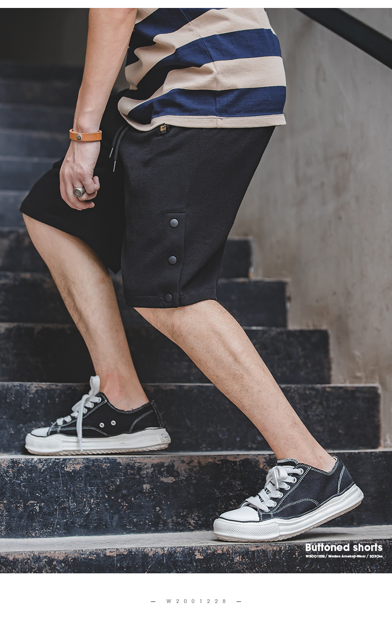 马登工装美式复古vintage运动纽扣五分裤阿美咔叽休闲过膝短裤男浅