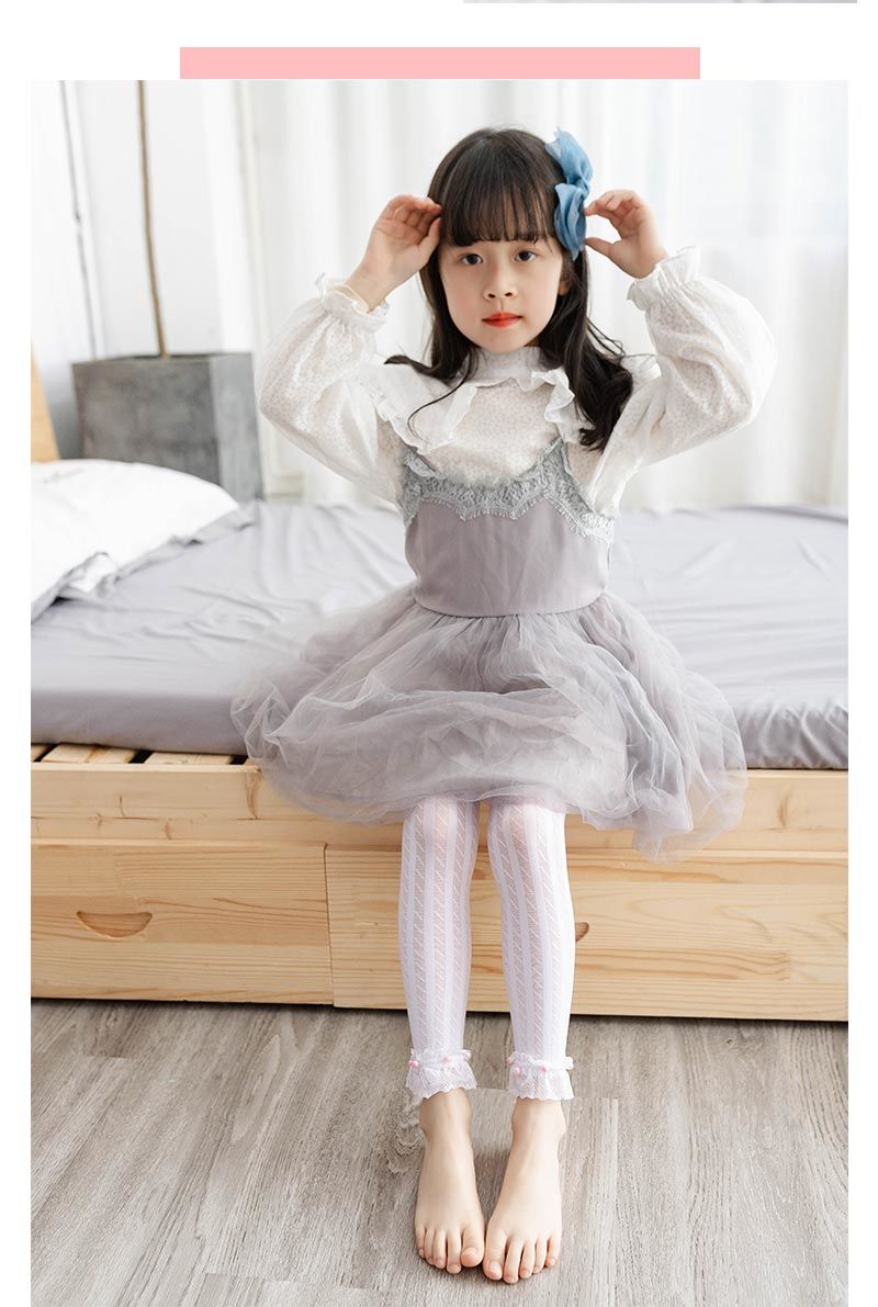 女童防蚊袜子夏季薄款透气春秋舞蹈连裤袜子九分儿童打底裤子公主蓝色