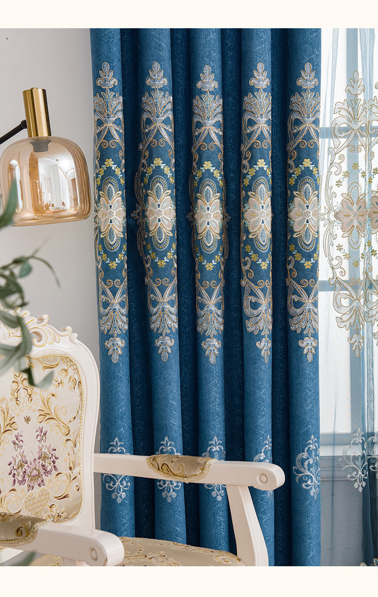 席韵家纺窗帘定制欧式雪尼尔绒绣花窗帘布料贴绒水溶刺绣提花窗帘成品