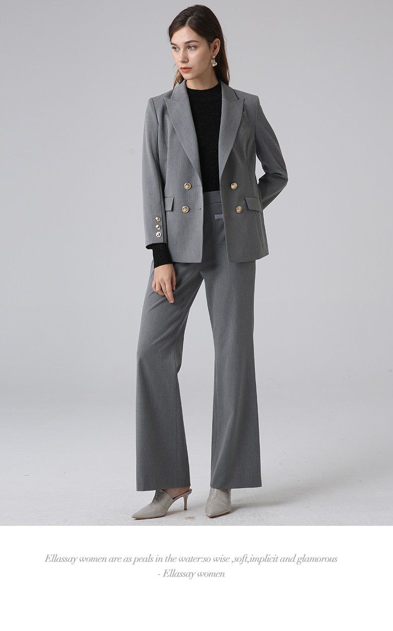 ellassay歌力思女装秋季新款时尚气质双色条纹修身小西装外套女 灰