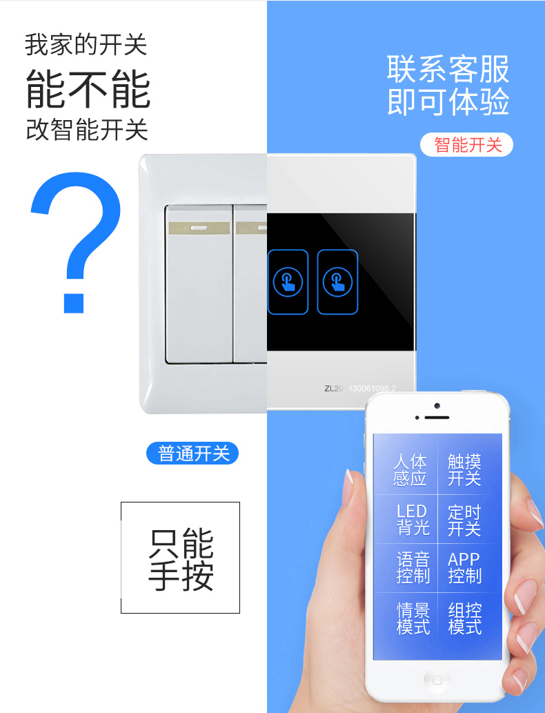 全屋智能家居开关小度灯控空调远程插座控制小爱wifi同学套餐4开单火