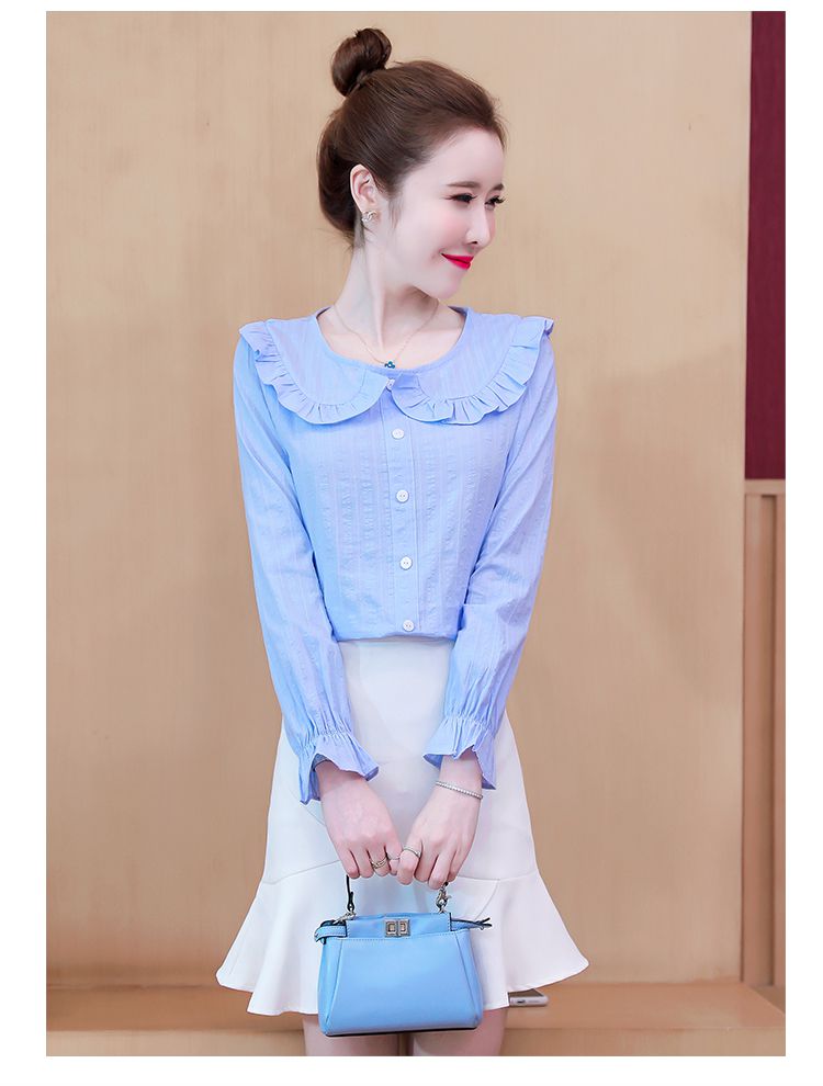 嘉晔(jiaye)秋装2020年女士衬衫女长袖娃娃领衬衣初秋上衣全棉打底衫