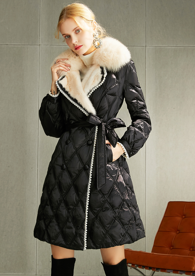 菲梦伊时尚真毛领羽绒服冬季洋气时尚收腰加厚保暖白鸭绒外套女装