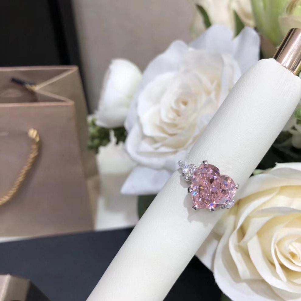 abstractlife粉色爱心钻戒粉钻戒指女高定高碳钻心形钻戒爱心钻戒女