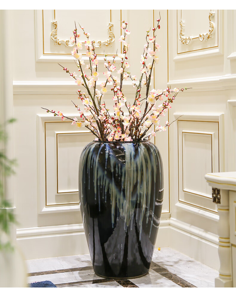 欧式落地客厅创意插花摆件欧式简约家居饰陶瓷干花花瓶花艺摆设 黑釉