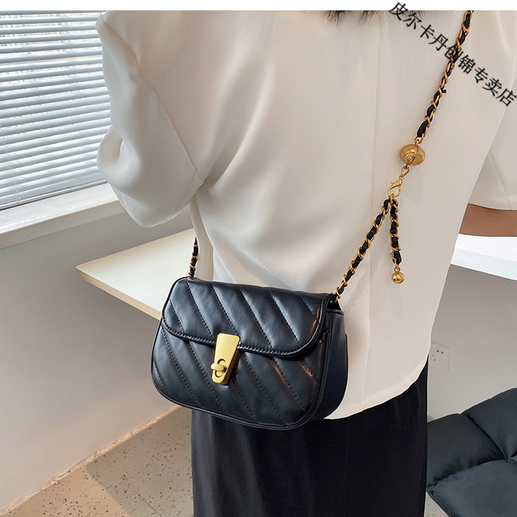 皮尔卡丹小包包女包夏季百搭新款潮时尚链条斜挎包迷你小方包黑色小号